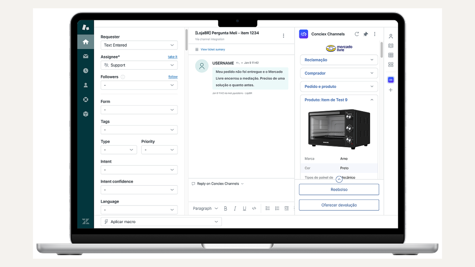 Contexto de pedido no ticket Zendesk: origem, publicação, SKU, status e SLA do marketplace