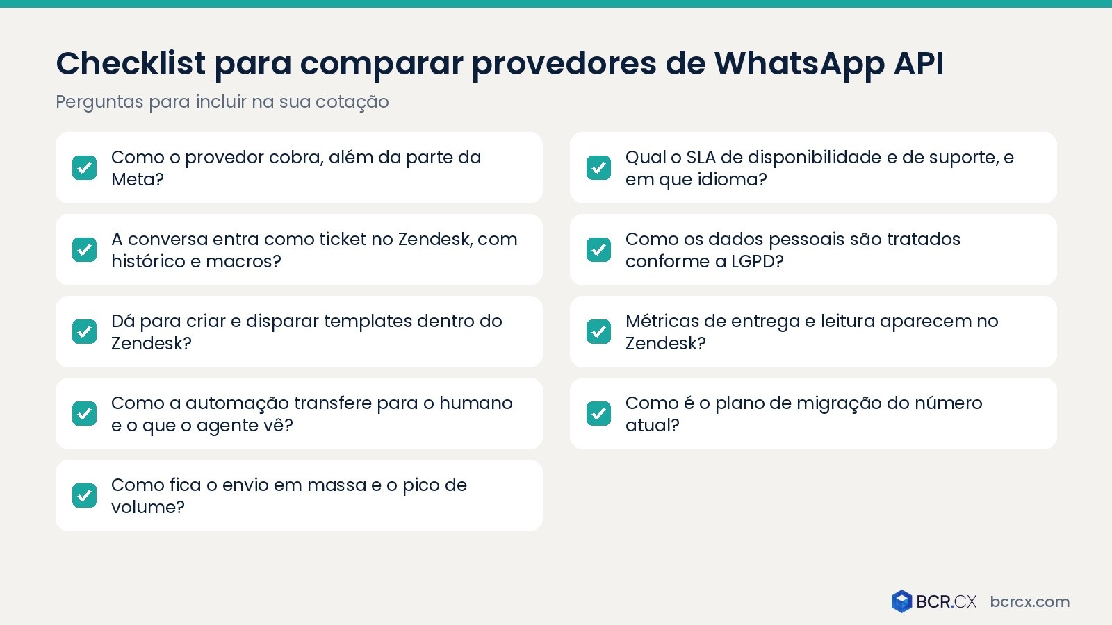 Checklist para comparar provedores de WhatsApp API
